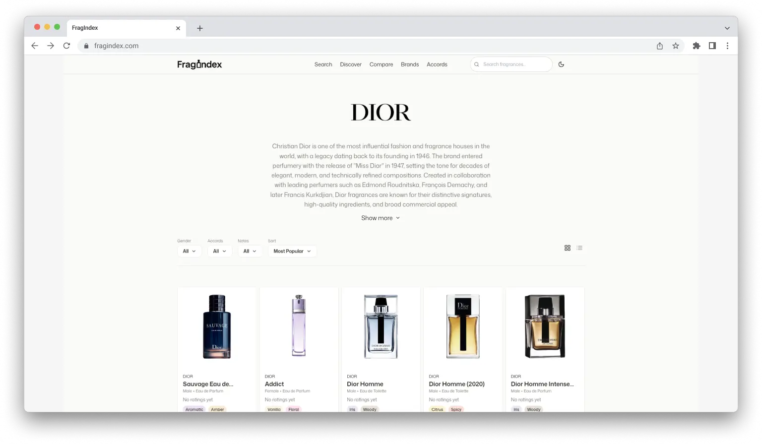 FragIndex brand page screenshot