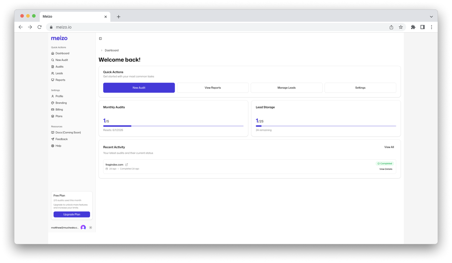 Meizo dashboard screenshot