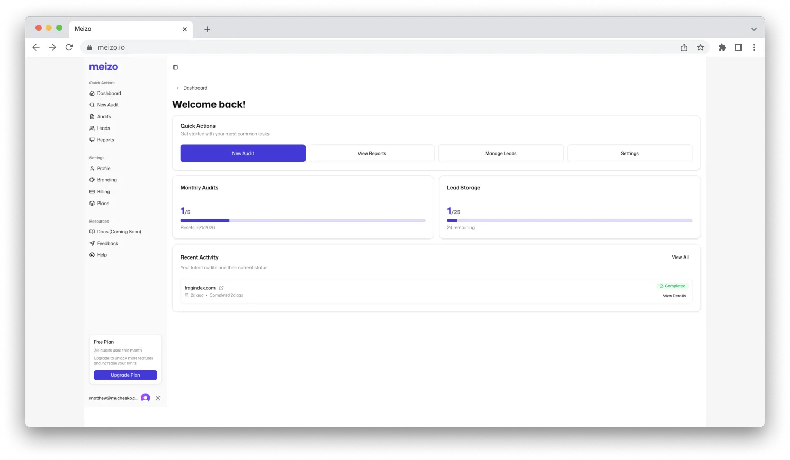 Meizo dashboard screenshot