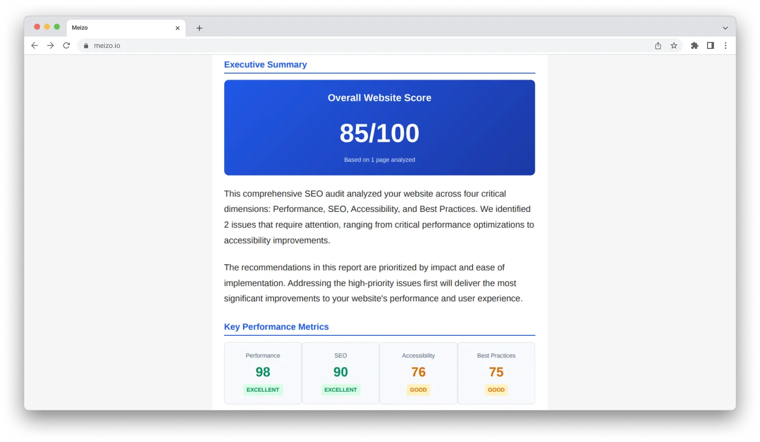 Meizo PDF report screenshot